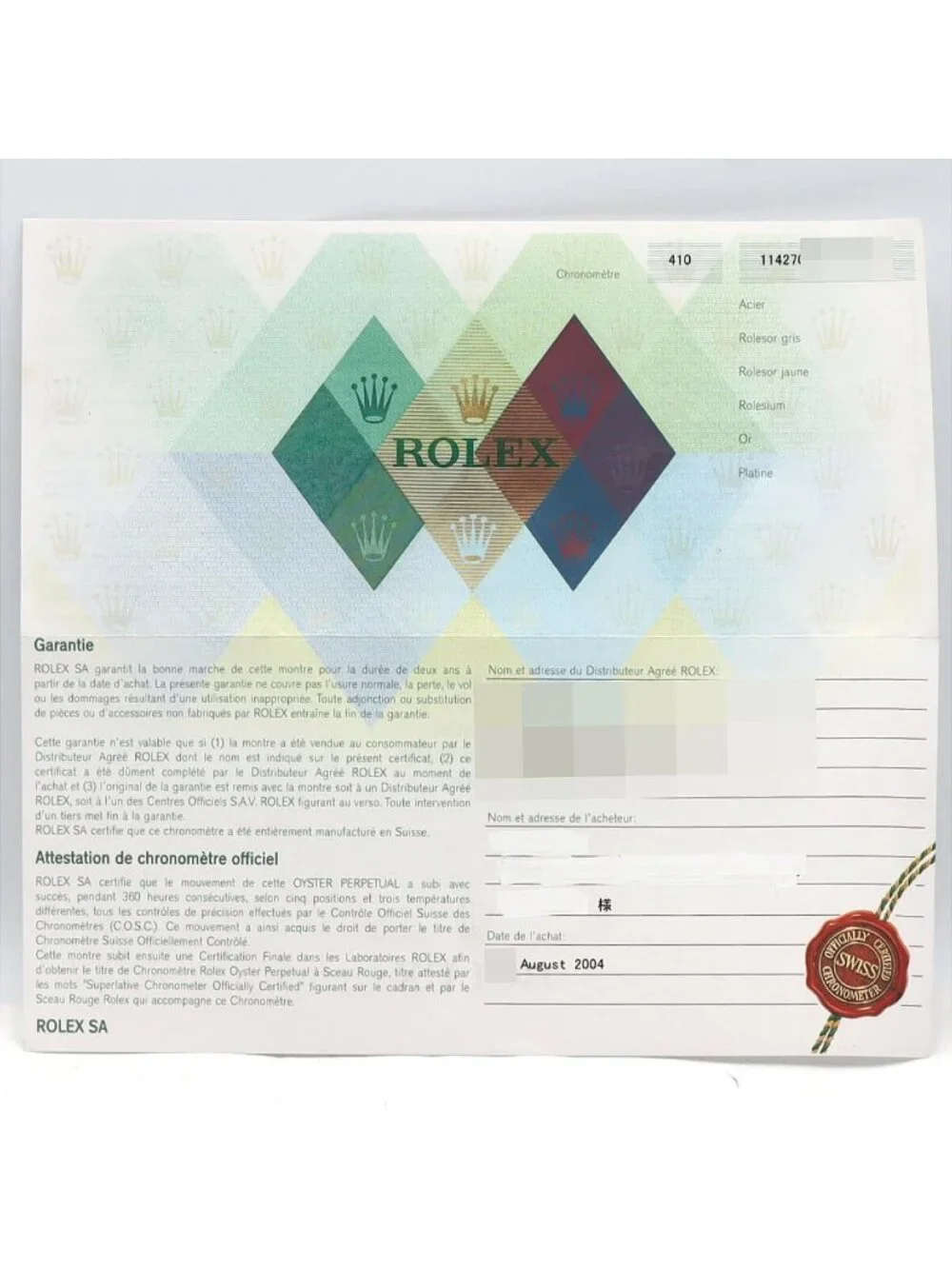 Rolex item code